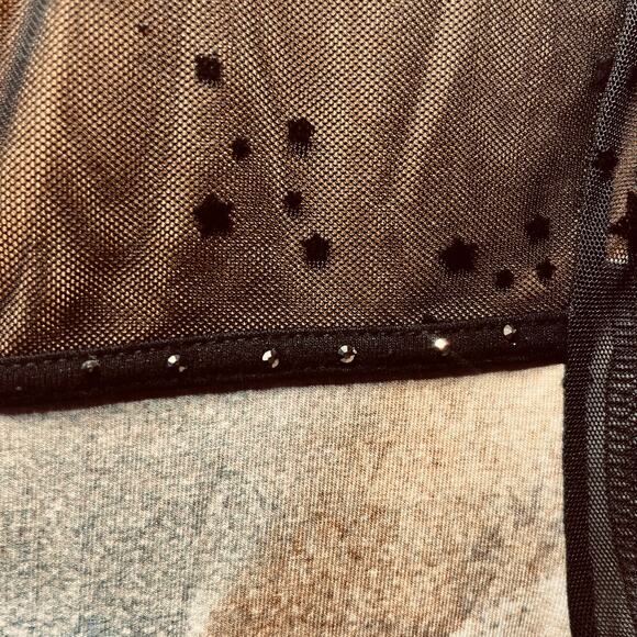 Simply Art by Dolcezza Tunic Black Tan Artsy Abstract Studded Sheer Sleeve S - Picture 3 of 7